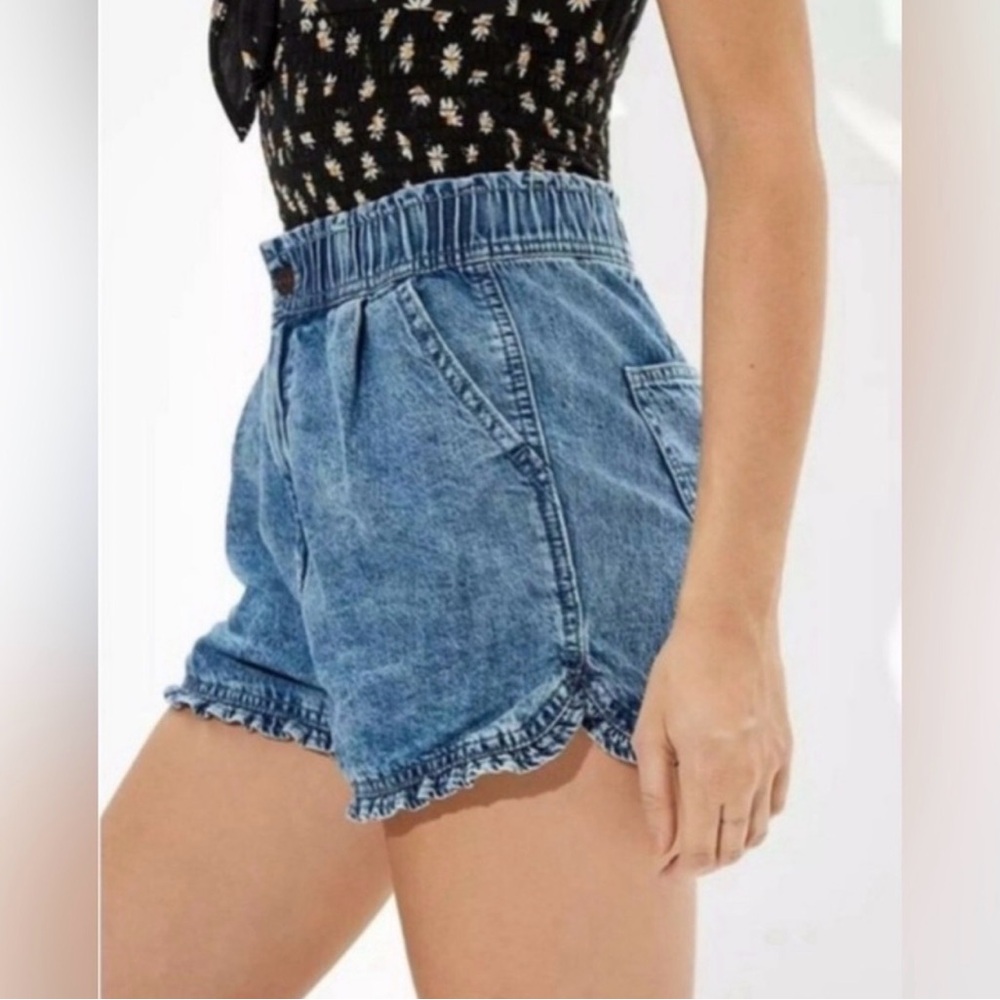 American Eagle Outfitters Blue Ruffle-hem Shorts